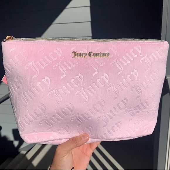 💕👑 RARE PLUSH VELOUR BABY PINK & GOLD JUICY COUTURE COSMETIC BAG 👑💕 - Picture 3 of 4